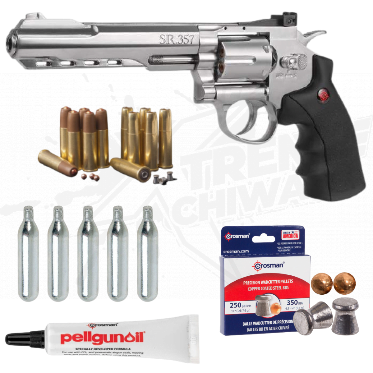 Pistola Revolver Fullmetal Crosman 5 Tanques Co2 + 1500 Bbs Kit De Uso  Deportivo Crosman CRVL357S, GC12-500, DBB-177
