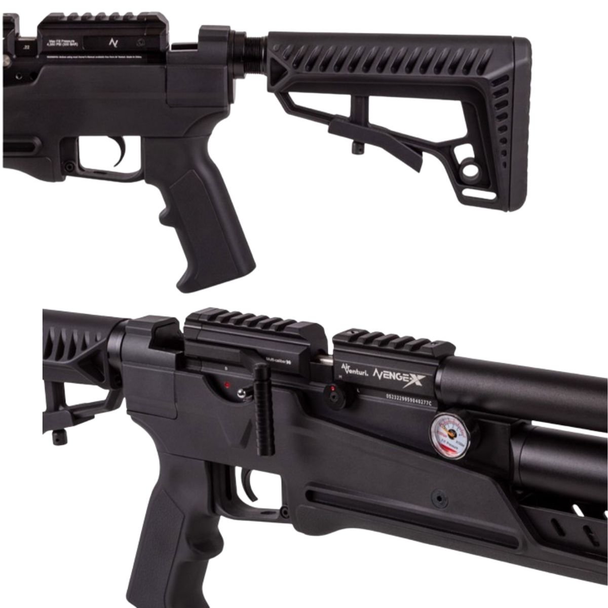 Rifle Air Venturi Avenge-X Tactical PCP .22 (5.5mm) BOTELLA 400cc Kit C/Compresor, pellets, mira, lentes, estuche, targets. - Image 3