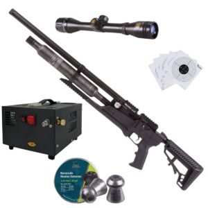 Rifle Air Venturi Avenge-X Tactical PCP .25 (6.35mm) BOTELLA 400cc Kit C/Compresor, pellets, mira, targets.