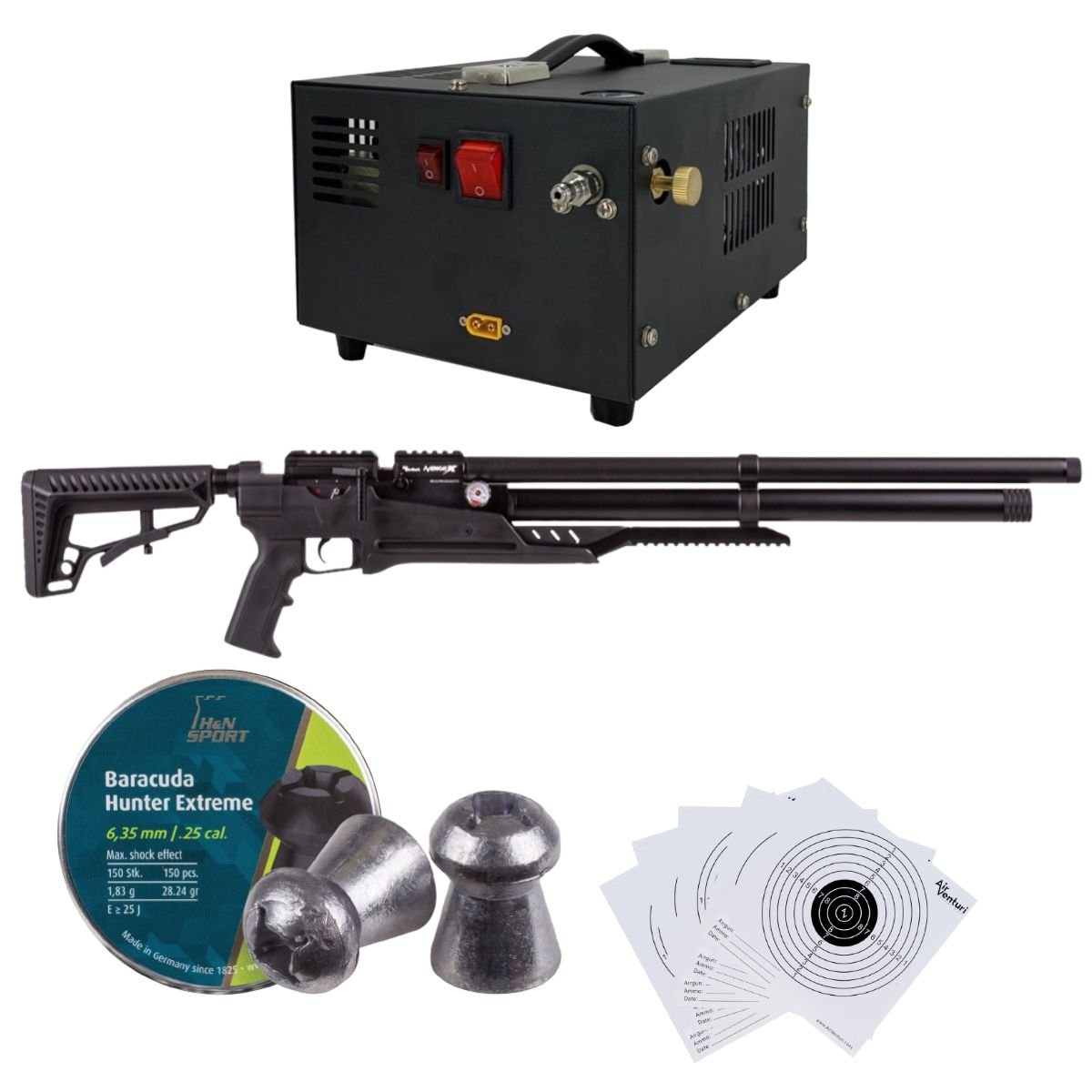 Rifle Air Venturi Avenge-x Tactical PCP .25 (6.35mm) TUBO 210cc Kit c/compresor, pellets, targets. - Image 4